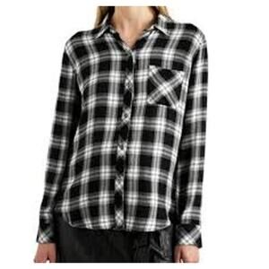 RAILS REVOLVE Hunter Long Sleeve Button Front Top Shirt Blouse Midnight Snow L